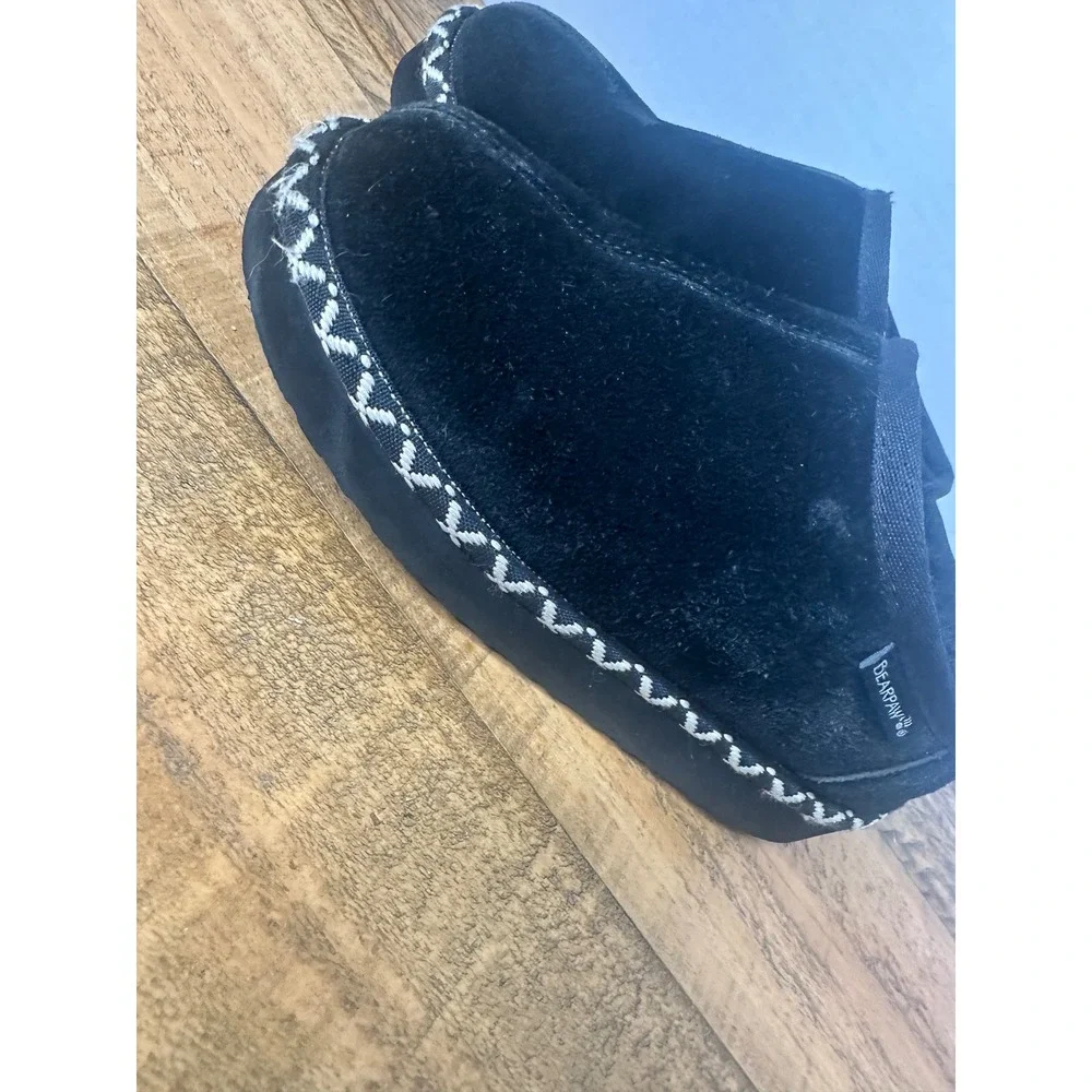 Bearpaw Youth Black‎ Suede Slippers Faux Fur Lined Size 4 Kids N18-4